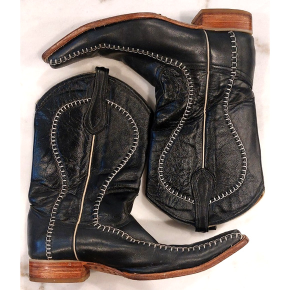 Mexico Black Stitched Men\'s Size 10‎ Mex 29 Western Leather Boots Pointed Toe main image 8